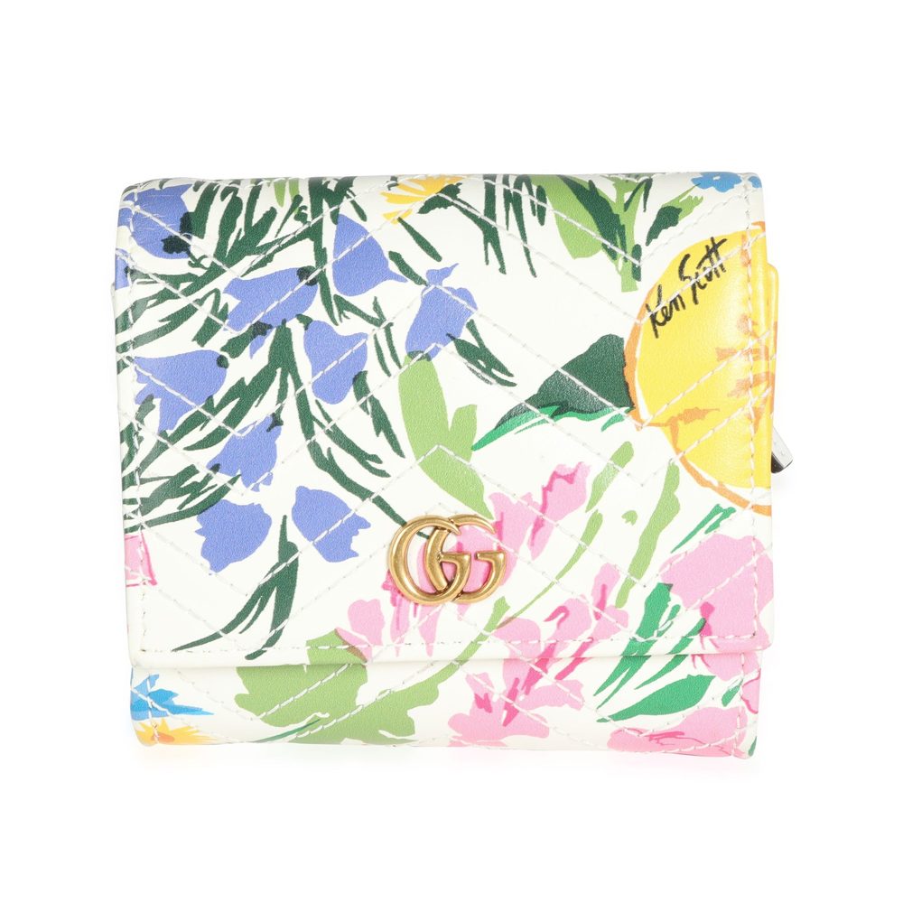 Gucci x Ken Scott Limited Edition Floral Print GG Marmont Card Case Wallet